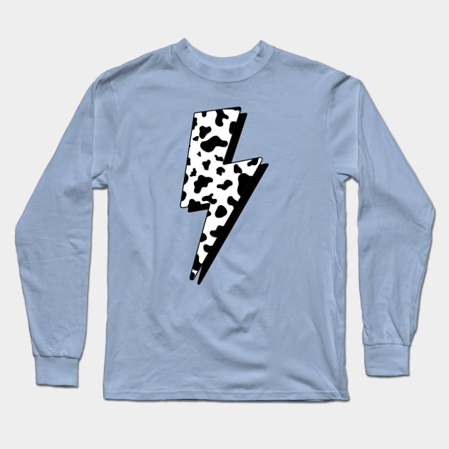 Cow Print Lightning Bolt Long Sleeve T-Shirt by DesignStory